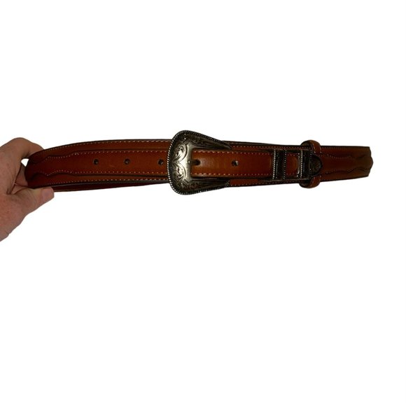 noona Leather etched silver buckle western high quality belt 34 - Picture 7 of 9